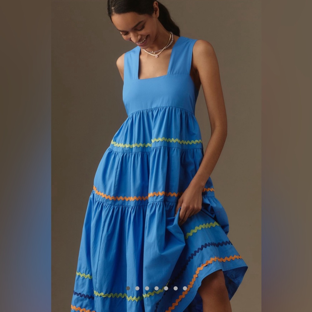 NEW Anthropologie Square-Neck Tiered Midi Dress: Smocked Scallop Edition